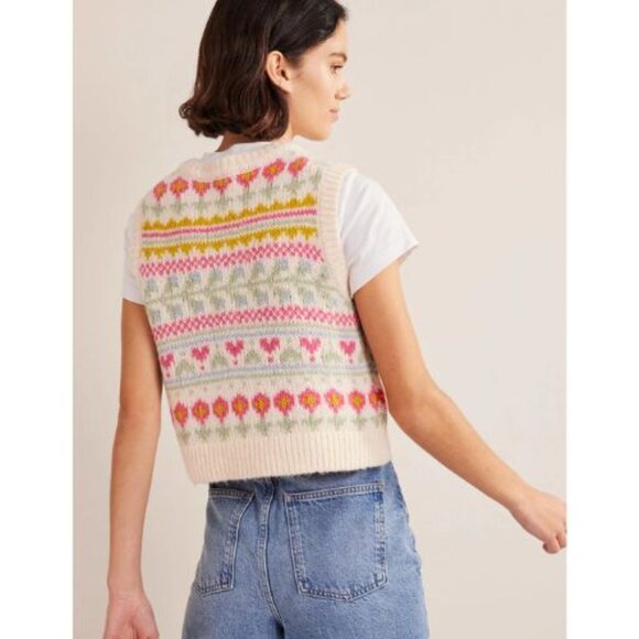 Boden Fair Isle Floral Sweater Vest Cream Pink Cottagecore Knit 51783 - Picture 6 of 15